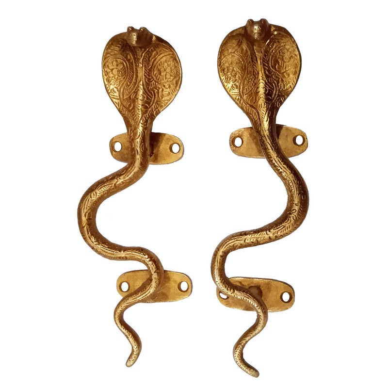 Purpledip King Cobra Brass Door/Window/Cupboard Handles - Opposite - Pack