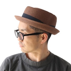 regnuu Pork Pie Hat, Straw Hat, Men's, Paper Blade, Pork Pie, Wide Brim, UV, Cankan Hat, For Spring, Summer, Spring, Braun