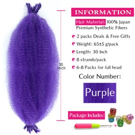 Hbegant Afro Twist Hair 30 Inch 2 Packs, Springy Afro Twist Hair Pre Fluffed Spring Twist Hair Pre Separated Wrapping Hair for Soft Locs Hair Extensions (30 Inch (Pack of 2), Purple#)