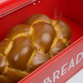 Home Basics Grove Bread Box For Kitchen Counter Dry Food Storage Container, Bread Bin, Store Bread Loaf, Dinner Rolls, Pastries, Baked Goods & More, Retro Vintage Design, Red