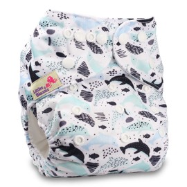 Littles & Bloomz, Reusable Pocket Cloth Nappy, Fastener: Popper, Set of 1, Pattern 10, with 1 Microfibre Insert