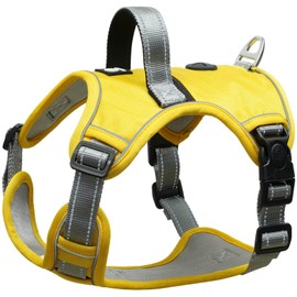 MESVIER Arnés para Perro con Bosla, Pechera para Perro Adjustable con Líneas Reflejantes y Asa de Control, Arneses Sin Tirones para Perros Chicos Medianos y Grandes (Amarillo, S)