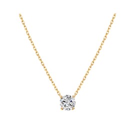 S.Leaf Dainty Cubic Zirconia Necklace Sterling Silver Solitaire Pendant Necklace Gold Necklaces for Women (1cttw_Gold)