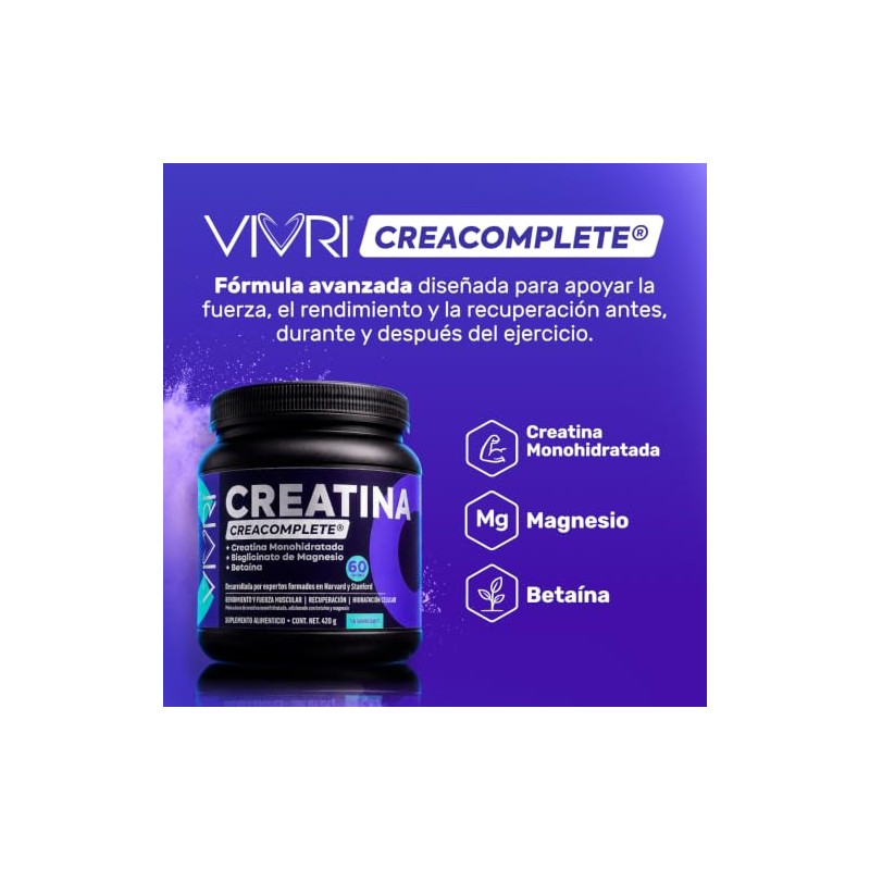 VIVRI Creatina | 60 Porciones | Creatina, Betaína y Bisglicinato
