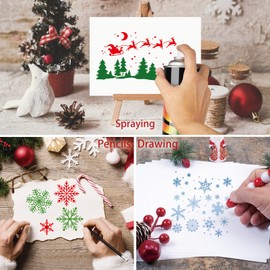 Christmas Stencils for Painting on Wood Reusable, Large Merry Christmas Holiday Stencils for Window Crafts Wood Board Sign Door Hanger Wall Wreaths Card (10 Snow)