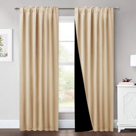 NICETOWN Thermal Insulated 100% Blackout Curtains, Multi-Function Noise Reducing Drapes with Black Lining, Full Light Blocking Drapery Panels for Patio (Biscotti Beige, 2 PCs, 52 inches x 95 inches)