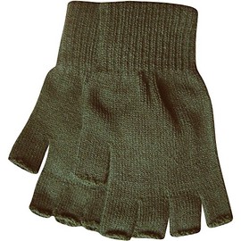 Men's Warm Thermal Knit Fingerless Winter Gloves (Khaki Green)