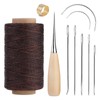 273 Yards Upholstery Repair Waxed Thread Kit, Leather Waxed Thread Sewing Kit Including Sewing Thread Needle Awl Thimble, Leather Sewing Kit for Leather Carpet Sofa Seat Shoe Sewing and Repair (Brown)