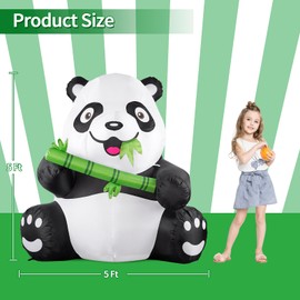 5Ft Tall Large Panda Inflatable Decorations, Blow Up Panda with Built-in LED Light, Panda Blowup Decor for Outdoor Yard, Birthday, Theme Party