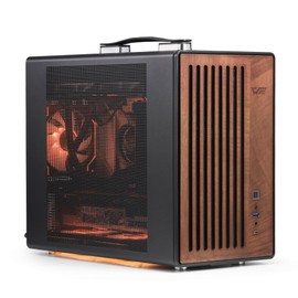 darkFlash Portable Micro-ATX PC Case with Handle, 1 ARGB PWM Fans, with Walnut Wood, Type-C, Support 240 AIO, H165mm Cooler, Simple Compact Desktop (WD200, Black)