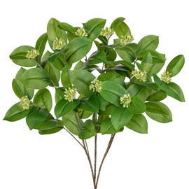 Briful Greenery Stems Artificial Branches for Vase 3 Packs Year Round Fake Camellia Leaf Sprays with Seeds Faux Stems and Branches for Vase Flowers for Home Decor Indoor Farmhouse Wedding