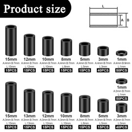 345 Pcs Round Spacer Washer, M3 M4 ABS Insulation Column Standoff Spacer Black Nylon Spacers with Storage Box 15 Different Sizes