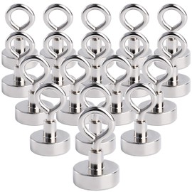 MIN CI 18 Pack Magnetic Hooks, Neodymium Magnets Hooks Pull Force 33lbs(15kg) Extra Strong Magnets 20mm, Magnet with Eye, Round Magnetic Hooks for Cruise Cabins, Magnet with Hook, Magnetic Holder