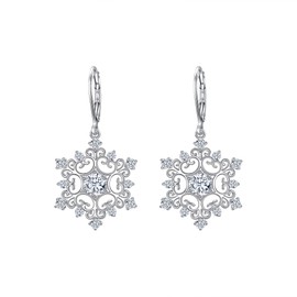 EleQueen Snowflake Earrings for Women Cubic Zirconia Holiday Winter Snowflake Flower Leverback Dangle Earrings Clear