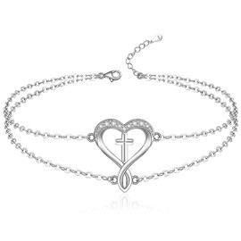Jewlikee Infinity Anklet Womens 925 Sterling Silver Infinity Ankle Bracelet Cross Heart Anklets Bracelets for Women Endless Love Mother's Day Gift