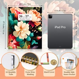 Monthly Planner 2026-2027 - Jan.2026 - Jun.2027, 9'' x 11'' 18 Months Academic Diary with Spiral Bound, A4 Monthly Daily Planner with Twin-Wire Binding for Office School and Home