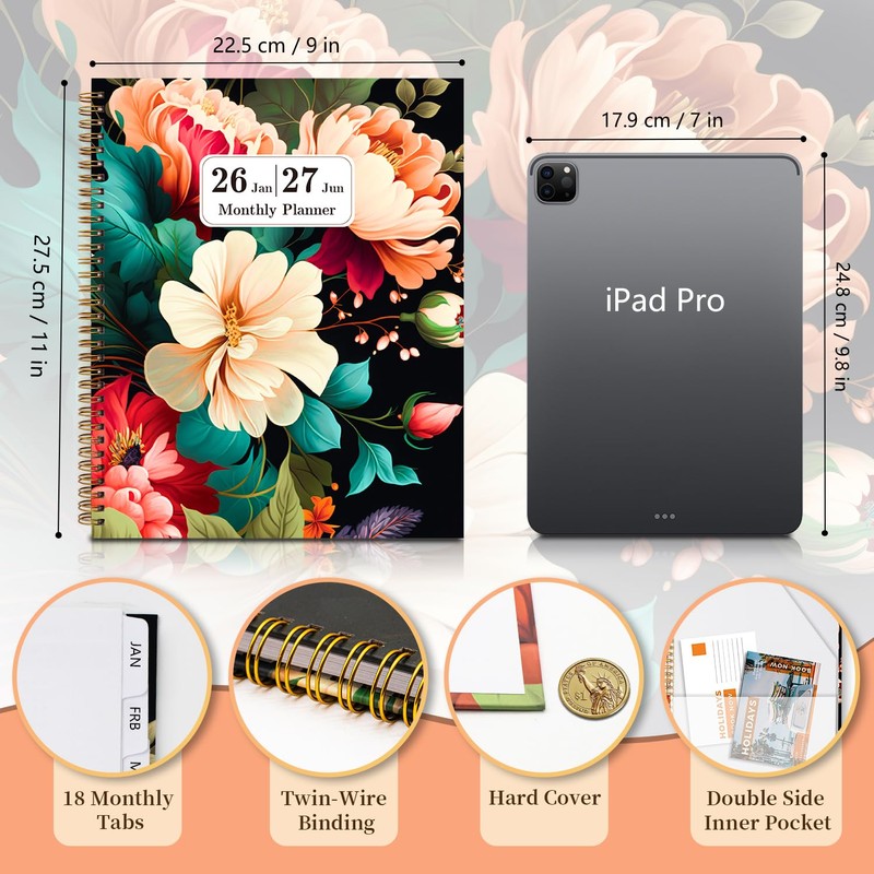 Monthly Planner 2026-2027 - Jan.2026 - Jun.2027, 9'' x 11''