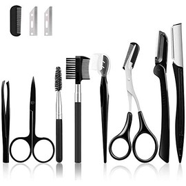 JSBelle 11 en 1 Kit de tijeras para el cuidado de las cejas, Incluye afeitadora recortadora facial, maquinillas de afeitar faciales, cepillo para cejas, tijeras para cejas, pinzas (11 Pcs)