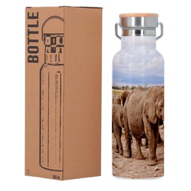 Edelstahlflasche Isolierte Thermosflasche - Elefantenhorde in der WildSavanne Tiere - 500 ml (17 Unzen)