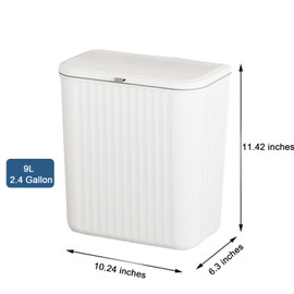 Ryhiac 2.4 Gallon Kitchen Compost Bin for Counter Top or Under Sink, Hanging Small Kitchen Trash Can with Lid, Wall Mounted Waste Basket Bin Garbage Can for Bathroom (White)