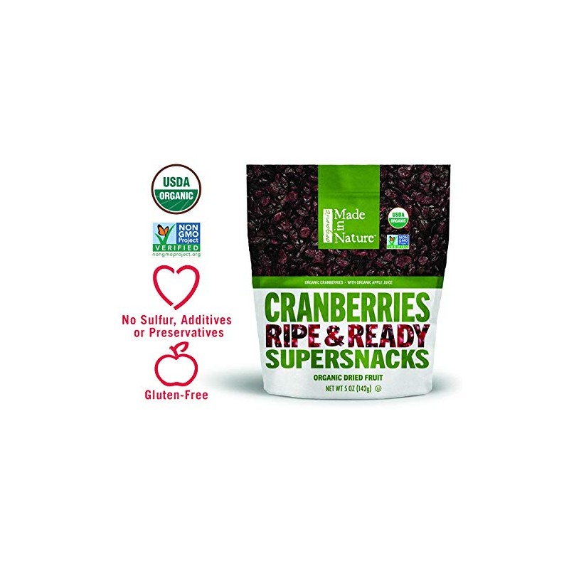 Made In Nature Organic Cranberries, Dried and Unsulfured, 5 Ounce