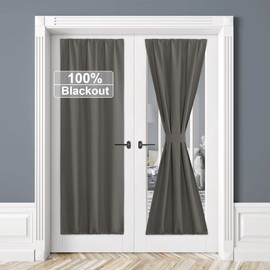 RYB HOME 100% Blackout Door Curtain Lightweight Portable and Easy to Install, Fully Room Darkening Privacy for French Door Kitchen Sidelight Window, W 25 x L 72, Grey, 1 Panel