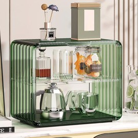 homary Modern 2-Tier Green & Transparent Acrylic Desk Organizer Storage Rack with Adjustable Partitions – Space-Saving Office, Makeup & Kitchen Shelf