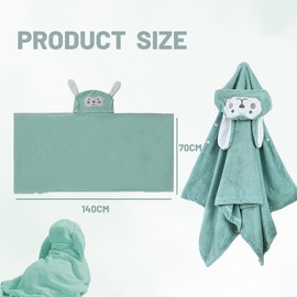 ZEPIQOR Hooded Towel Baby 1 Piece Towel Children Baby Bath Towel Baby Towel with Hood 70 x 140 cm for Baby Bathing, Soft Super Absorbent, Cute Baby Hooded Towel with Pattern 0-5 Years (Green)