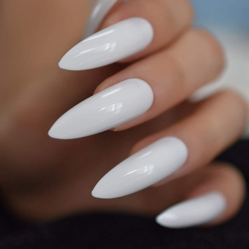 MISUD Extra Long False Nails Pure White Glossy Pointed Claw