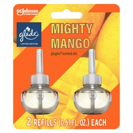 Glade PlugIns Refills Air Freshener, Mighty Mango, Scented and Essential Oils for Home and Bathroom, 0.67 Fl Oz, 2 Count