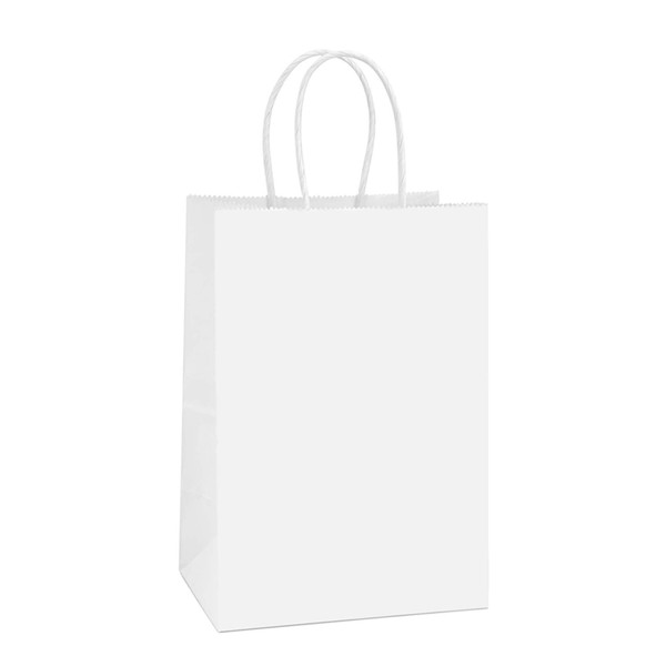 BagDream Kraft Paper Bags 25Pcs 5.25x3.75x8 Inches Small Paper Gift Bags White Paper Bags with Handles Paper Shopping Bags Party Bags 100% Recyclable Kraft Bags