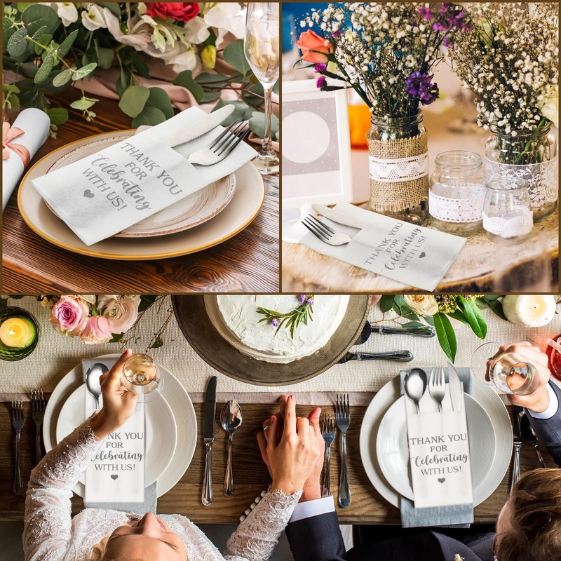 Fuutreo 100 Pcs Wedding Linen Feel Napkins Pocket Disposable Flatware