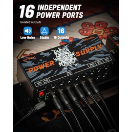 STRICH SPS X-Hub Guitar Pedal Power Supply for 9V/12V/18V, 100mA - 300mA Effects Pedals, 16 Independent Outputs, Short-circuit protection and noiseless, 5V 1A USB Port Supports Mobile Devices, Tablets