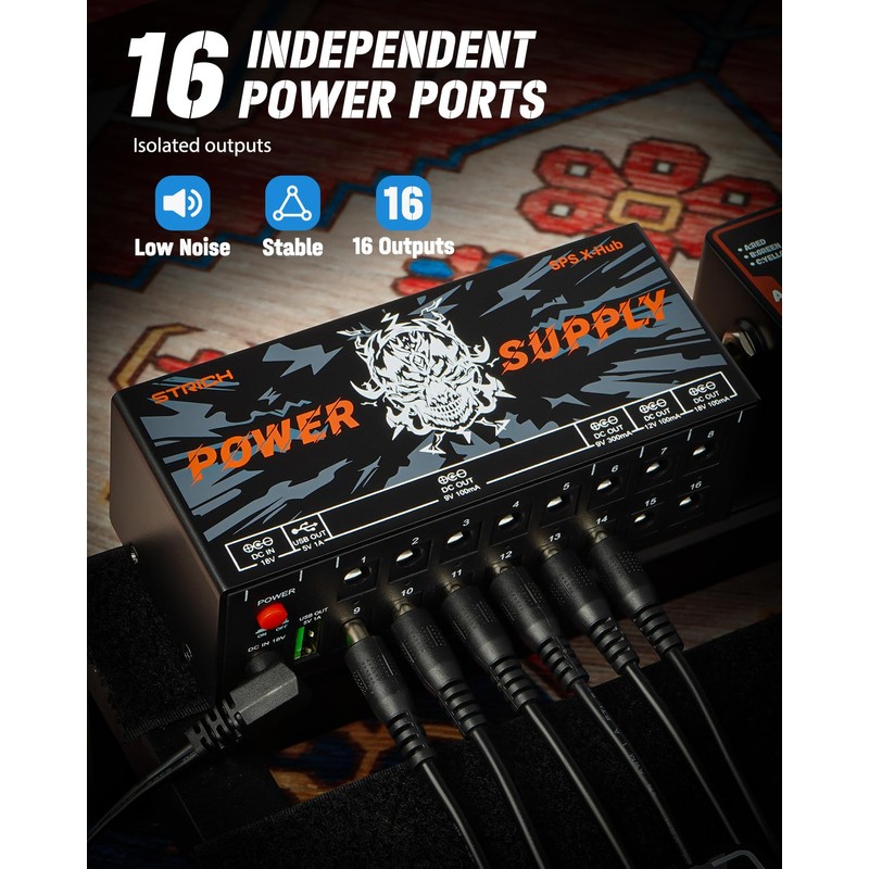 STRICH SPS X-Hub Guitar Pedal Power Supply for 9V/12V/18V, 100mA