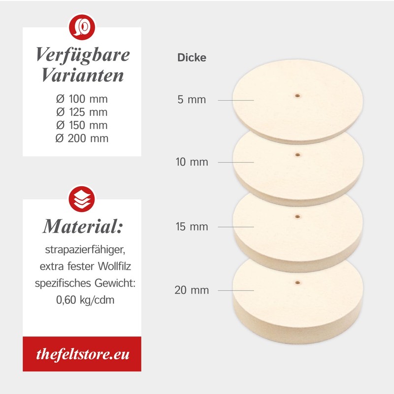 Polishing Wheel for Felt Sanding Block (95% Wool) with Hole,