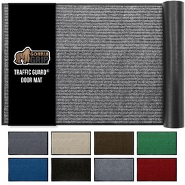 GORILLA GRIP Waterproof Traffic Guard Door Mat, 47x35, Heavy Duty Entryway Mats, Strong Backing Commercial Utility Rugs for Office Hallway, Garage Floor and Home, Low Profile Carpet, Light Grey