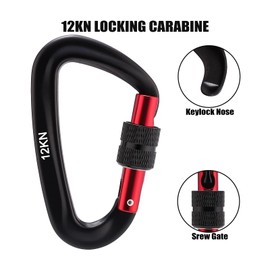 MCONUY 12kN Locking Carabiner Clips, Small Aluminium Carabiners Keychain, Heavy Duty Caribeaners for Camping, Hiking, Hammocks, Swings, Dog Leash, 2 Pcs (Black)