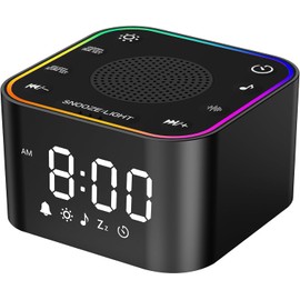 Sound Machine with Alarm Clock: 30 Non-Looping Sleep Sounds - White Noise Alarm Clock for Natural Wake Up - Adjustable Volume & Light, Memory Function, Sleep Timer (Black)