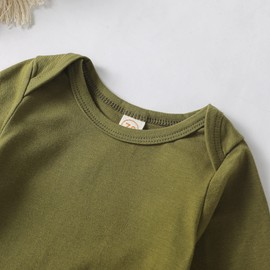 OPAWO Unisex Newborn Baby 3-Pack Cotton Knotted Gowns with Mitten Cuffs and Matching Hat for Boys Girls 0-6 Months(Brown,Camel,Olive Green,0-3Months)