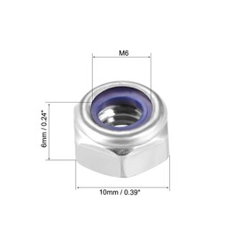uxcell Hex Lock Nuts - M6 x 1mm Stainless Steel Nylon Insert Self-Locking Nuts for Fasteners, 10Pcs Silver Tone