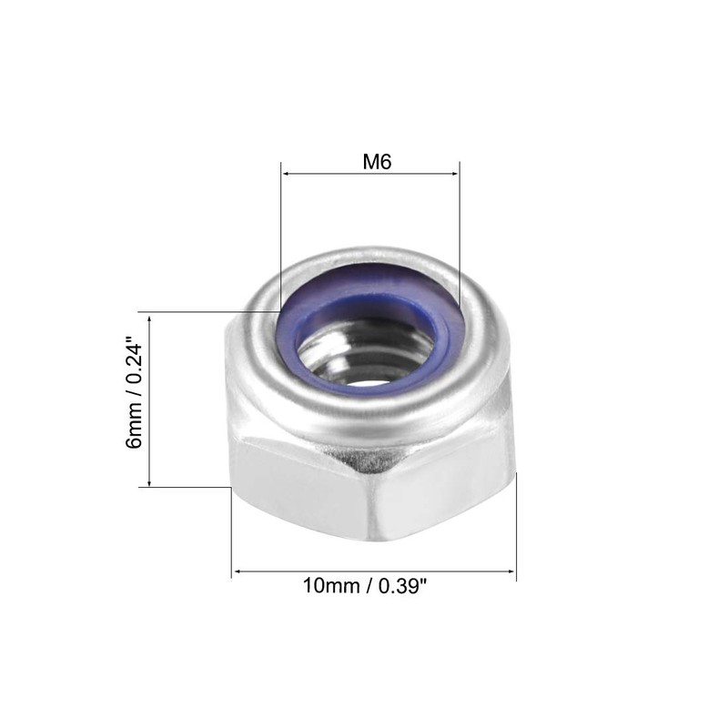 uxcell Hex Lock Nuts - M6 x 1mm Stainless Steel
