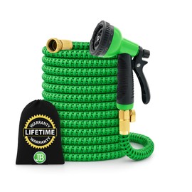 J&B XpandaHose 50ft Expandable Garden Hose – Ultra-Strong 3750D, 4-Layer Latex Core, Brass 3/4" Connectors, 10-Pattern Nozzle & Storage Bag – Lightweight, Kink-Reducing, Leak-Resistant