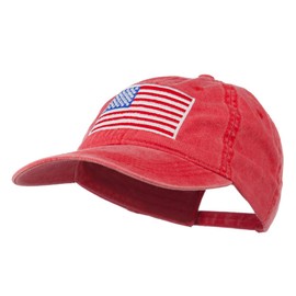 American Flag Embroidered Washed Cap - Red OSFM