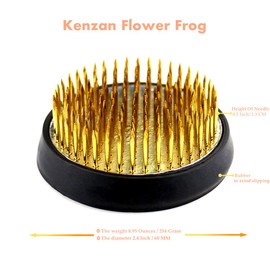 SVY Japanese Kenzan Ikebana Flower Arranger, Kenzan Flower Frog with Needle Calibrator and Cleaning Brush - Round 2.4"