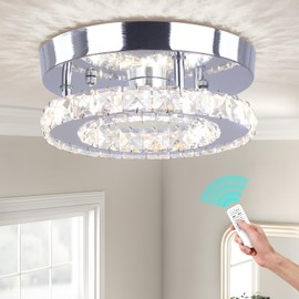 Cainjiazh Cainjiazh Mini Crystal Chandelier Crystal Flush Mount Ceiling Light Fixtures LED Round Mini Chandelier Light Fixture Ceiling Lamp for Kitchen Hallway Foyer (Dimmable)