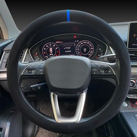 Carodi Suede Steering Wheel Cover ， Non-Slip Leather Car Interior Fitting 15-inch Universal