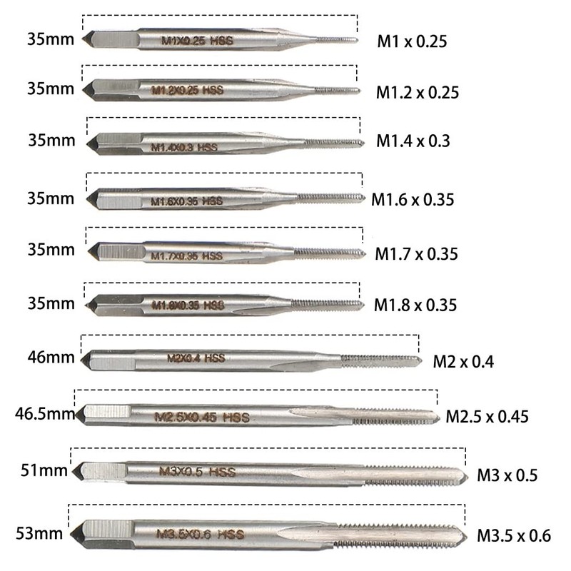 Saipor 10pcs Micro Taps Bit Small Hand Screw Thread Taps