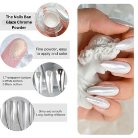 The Nails Bae White Pearl Chrome Nail Powder,Glaze Chrome, Iridescent Aurora Powder Metallic Mirror Effect Pigment Pearlescent Mermaid Pigment Pearl Glitter Dust Kit,Nail Art Decoration