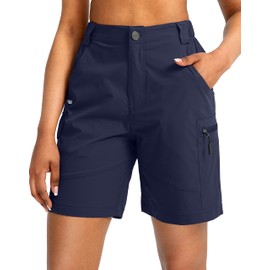 Viodia Pantalones cortos cargo de senderismo para mujer de 7 pulgadas con bolsillos UPF50, impermeables, de secado rápido, ligeros, para mujer, golf, casual, al aire libre, pantalones cortos de verano, Azul Marino, XXL
