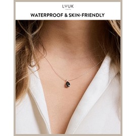 LUUK LIFESTYLE Delicate Sterling Silver Necklace with Basic Solitaire Crystal Pendant, Zirconia Stone, Gift Idea for Women, Birthstone Necklace, Black & Silver